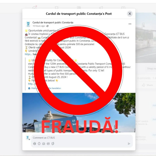 Alertă privind o pagină falsă de Facebook &quot;Cardul de transport public Constanța&quot;