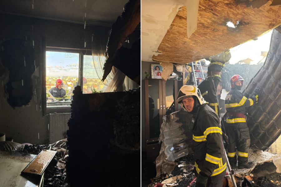 FOTO Constanța: Dezastru total rămas în urma incendiului de la mansardele blocului de pe strada Soveja. Oamenii și-au pierdut toată agoniseala
